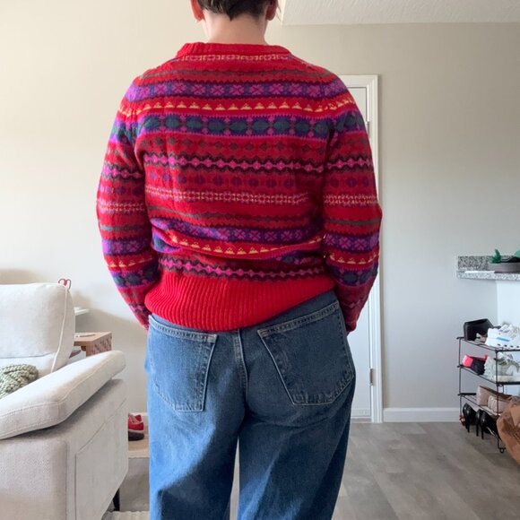 Fair Isle Pink and Red Winter Holiday Sweater from J Crew - Picture 3 of 4